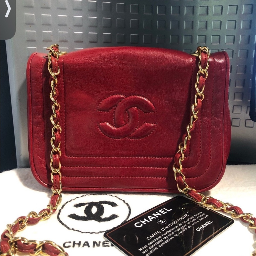 Chanel Red Crossbody Bag with Gold Chain